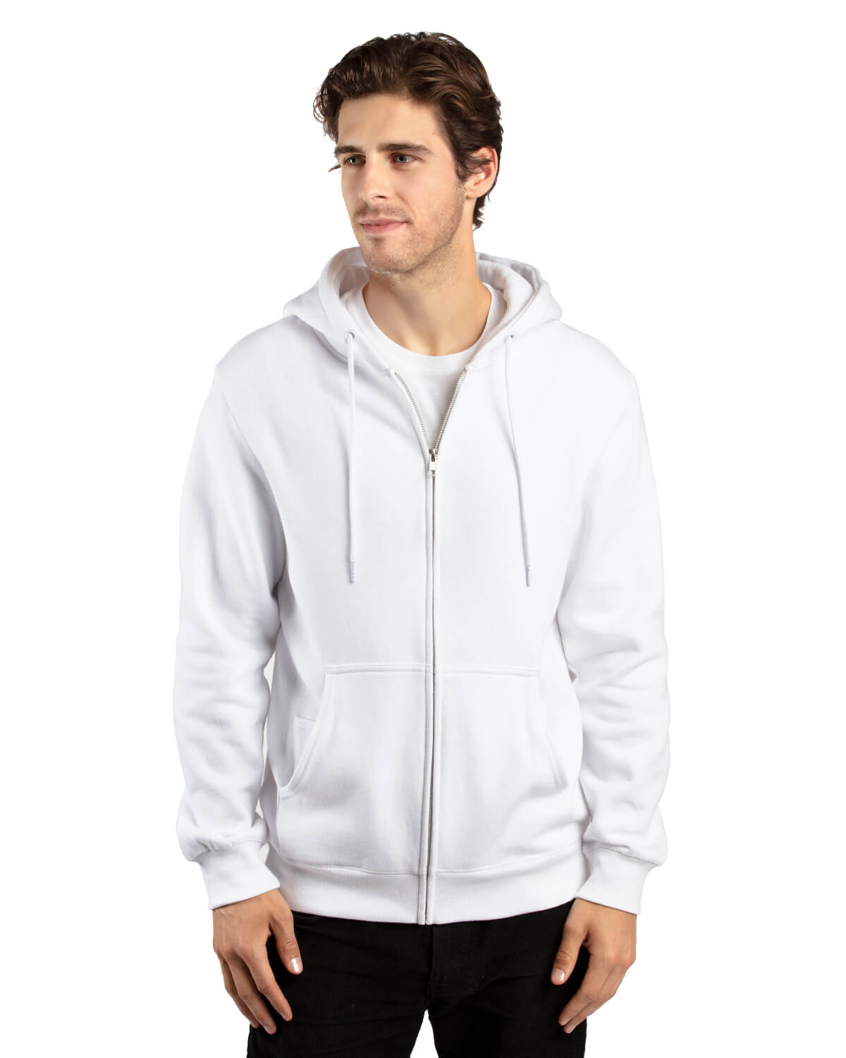 Threadfast Unisex Ultimate Fleece Full Zip Hooded Sweatshirt in White