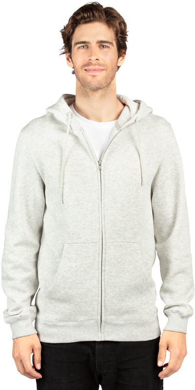 Am image of a Custom Threadfast Unisex Ultimate Fleece Full Zip Hooded Sweatshirt in Oatmeal!