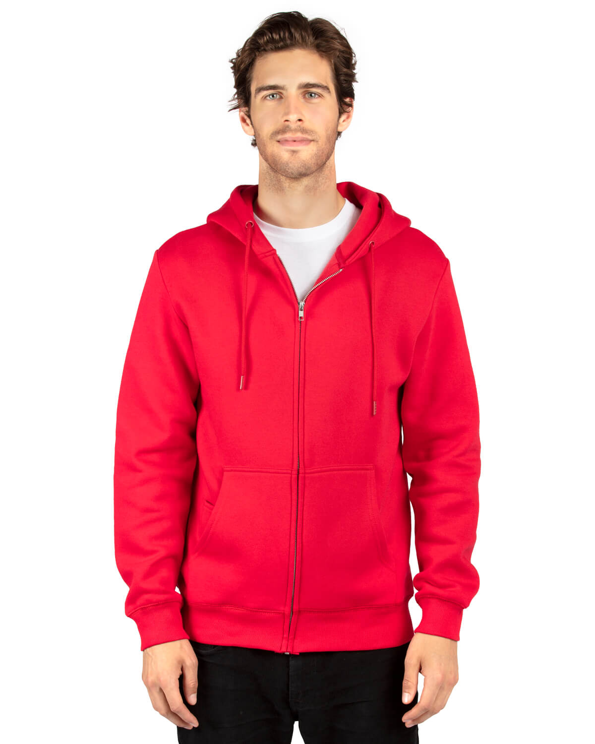 Threadfast Unisex Ultimate Fleece Full Zip Hooded Sweatshirt in Red