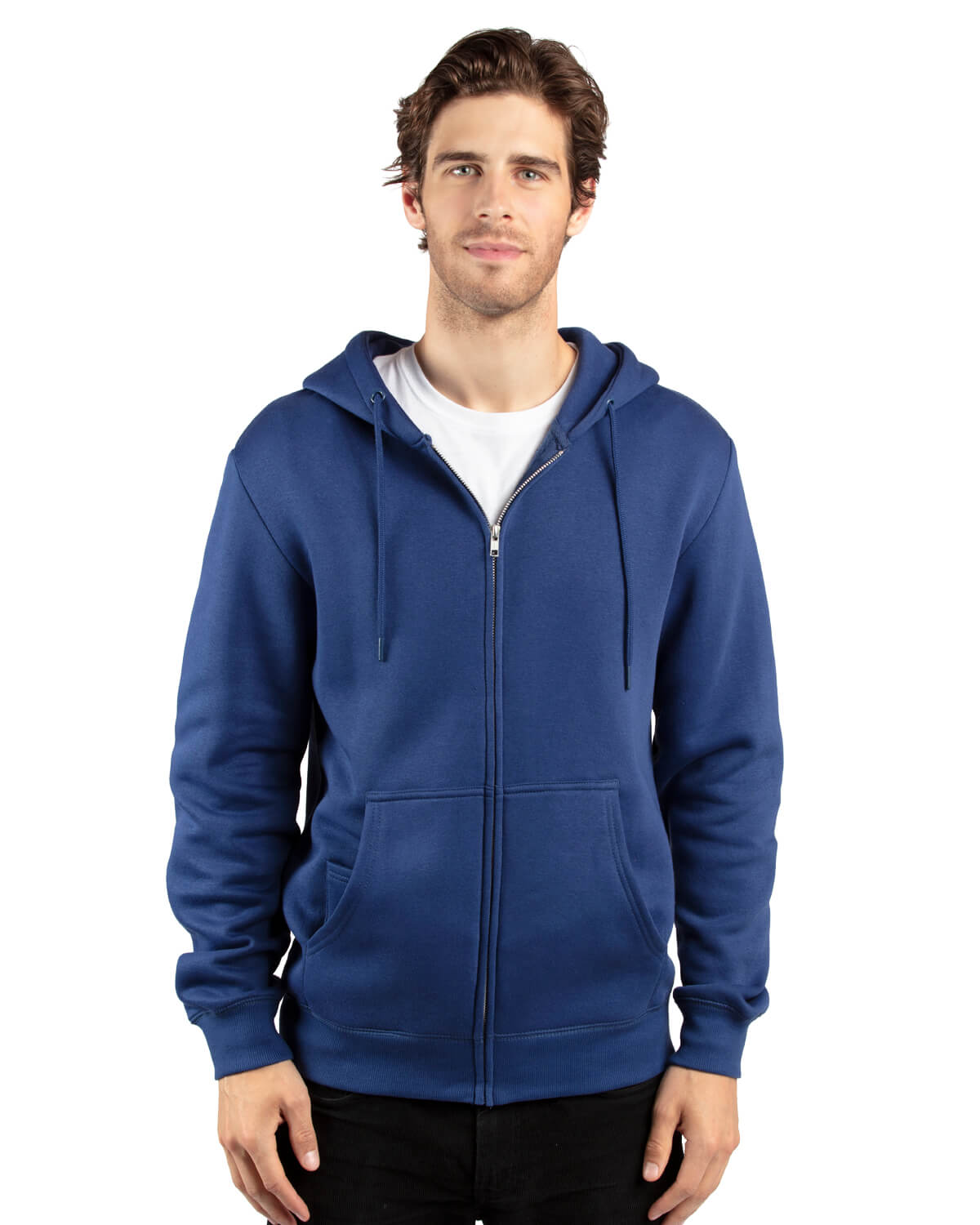 Threadfast Unisex Ultimate Fleece Full Zip Hooded Sweatshirt in Navy