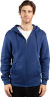 Am image of a Custom Threadfast Unisex Ultimate Fleece Full Zip Hooded Sweatshirt in Navy!