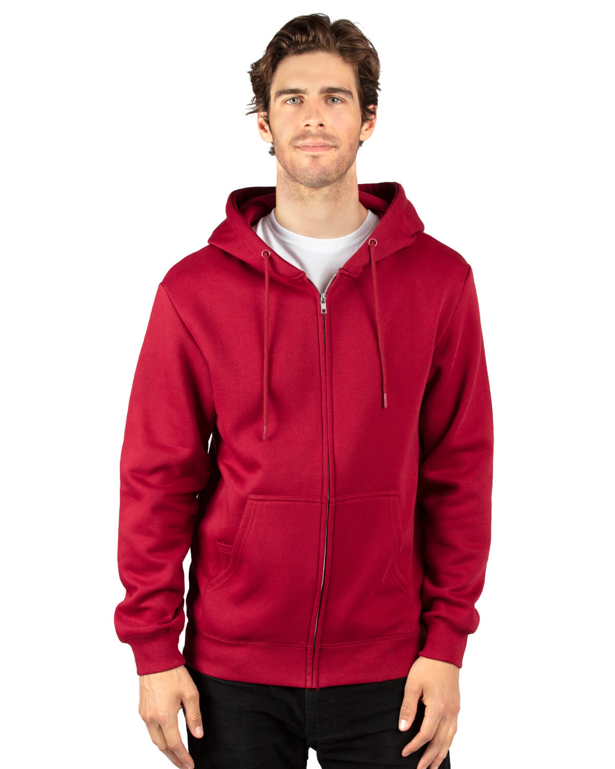 Threadfast Unisex Ultimate Fleece Full Zip Hooded Sweatshirt in Burgundy
