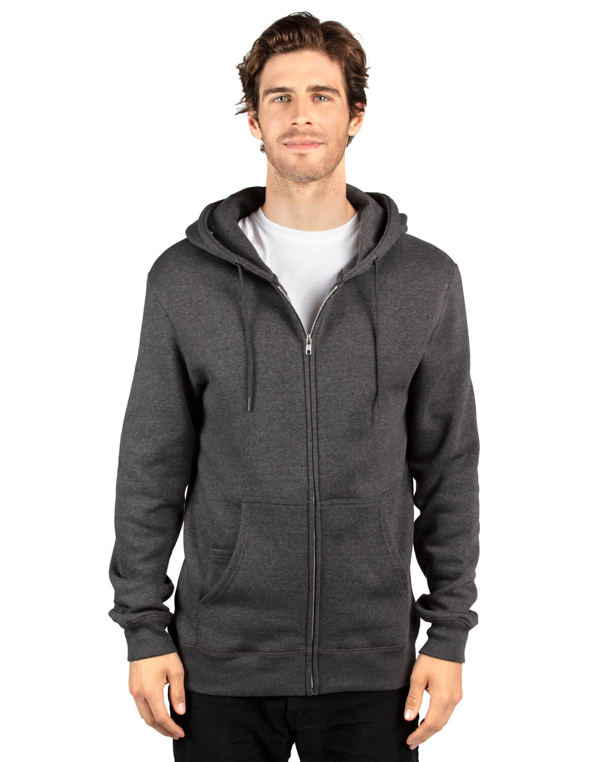 Threadfast Unisex Ultimate Fleece Full Zip Hooded Sweatshirt in Charcoal Heather