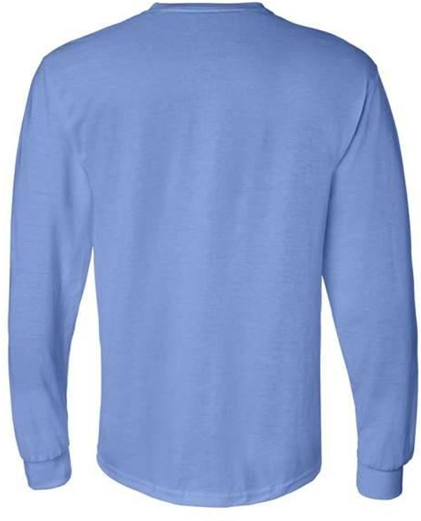Am image of a Custom Gildan DryBlend Fifty Fifty Long Sleeve T Shirt in Carolina Blue!