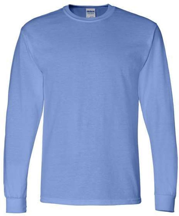 Am image of a Custom Gildan DryBlend Fifty Fifty Long Sleeve T Shirt in Carolina Blue!