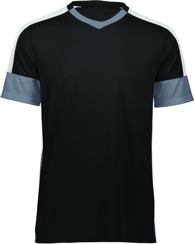 Am image of a Custom High Five Youth Wembley Soccer Jersey in Black/Graphite/White!
