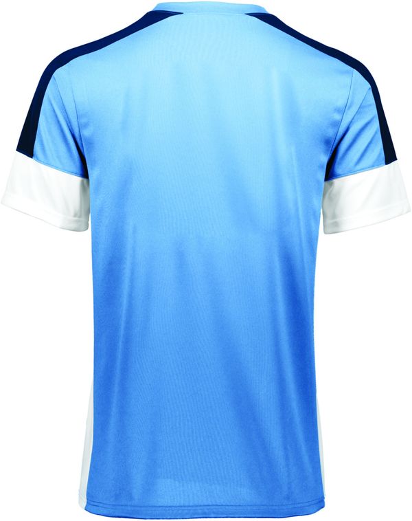 Am image of a Custom High Five Wembley Soccer Jersey in Columbia Blue/White/Navy!