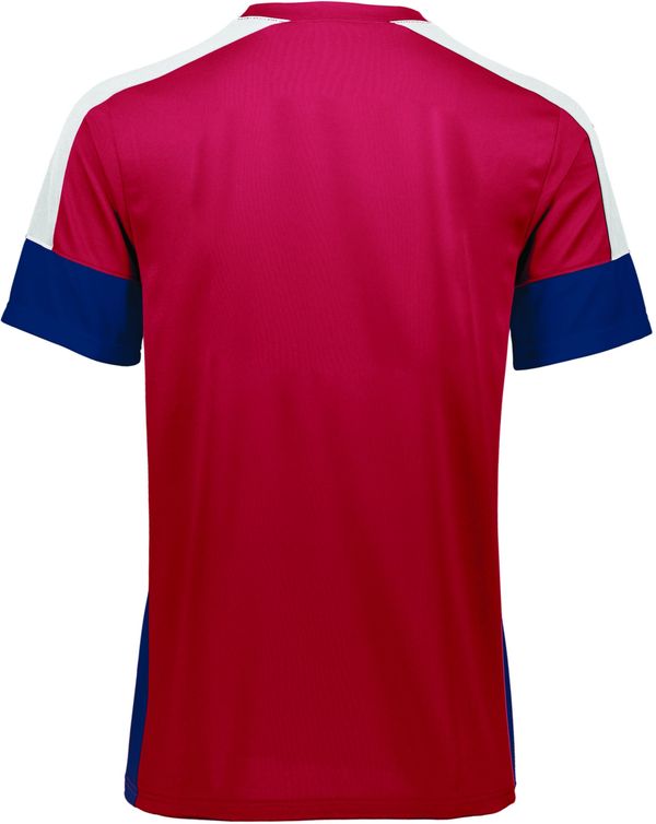 Am image of a Custom High Five Wembley Soccer Jersey in Scarlet/Navy/Black!