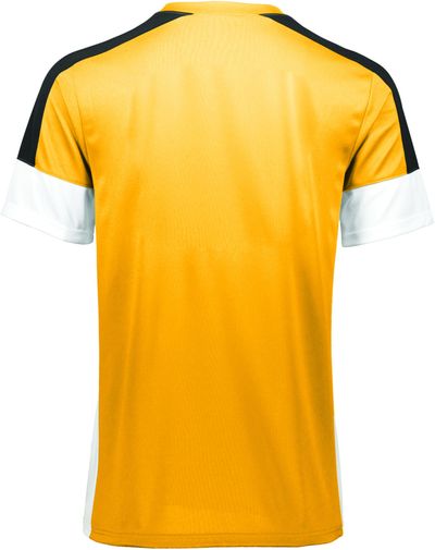 Am image of a Custom High Five Wembley Soccer Jersey in Athletic Gold/White/Black!