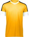 Am image of a Custom High Five Wembley Soccer Jersey in Athletic Gold/White/Black!