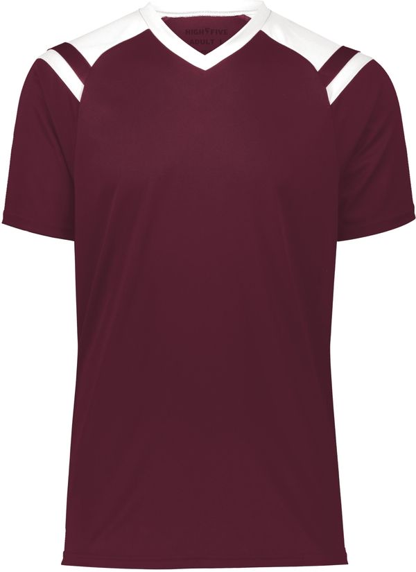 Am image of a Custom High Five Youth Sheffield Jersey in Maroon/White!