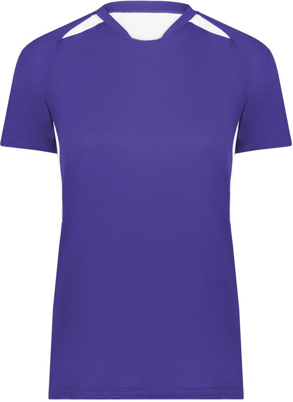 Am image of a Custom High Five Ladies Hawk Evolution Soccer Jersey in Purple/White!