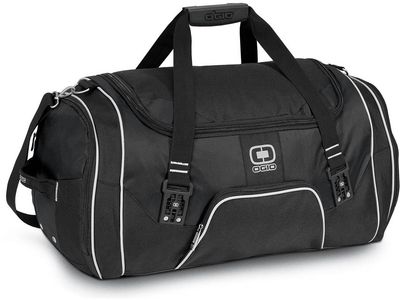Am image of a Custom Ogio Rage Duffel Bag in Black!