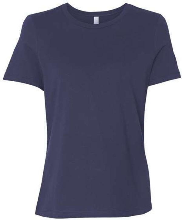 Am image of a Custom Bella and Canvas Womens Relaxed Jersey Tee in Navy!