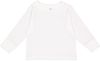 Am image of a Custom Rabbit Skins Toddler Long Sleeve T Shirt in White!