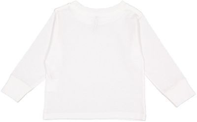Am image of a Custom Rabbit Skins Toddler Long Sleeve T Shirt in White!