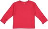 Am image of a Custom Rabbit Skins Toddler Long Sleeve T Shirt in Red!