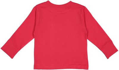 Am image of a Custom Rabbit Skins Toddler Long Sleeve T Shirt in Red!
