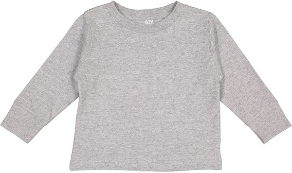 Am image of a Custom Rabbit Skins Toddler Long Sleeve T Shirt in Heather!