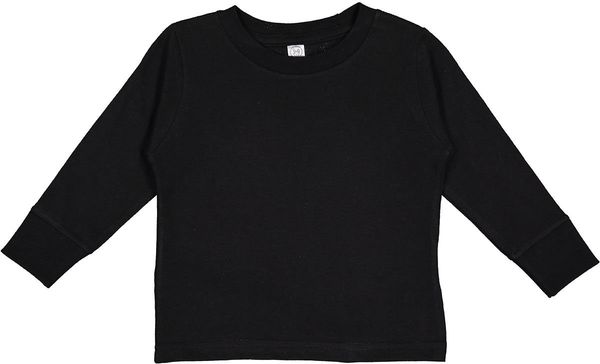 Am image of a Custom Rabbit Skins Toddler Long Sleeve T Shirt in Black!