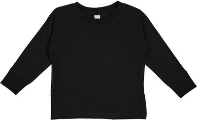 Am image of a Custom Rabbit Skins Toddler Long Sleeve T Shirt in Black!