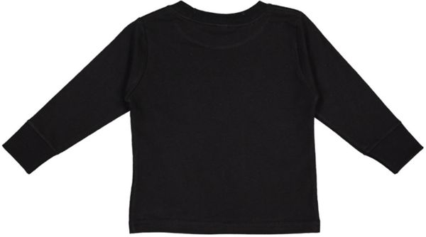 Am image of a Custom Rabbit Skins Toddler Long Sleeve T Shirt in Black!