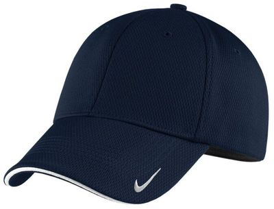 Am image of a Custom Nike Dri Fit Mesh Swoosh Flex Sandwich Cap in Navy!
