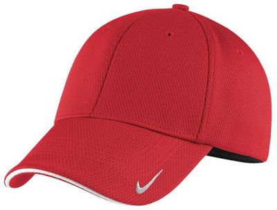 Am image of a Custom Nike Dri Fit Mesh Swoosh Flex Sandwich Cap in Sport Red!