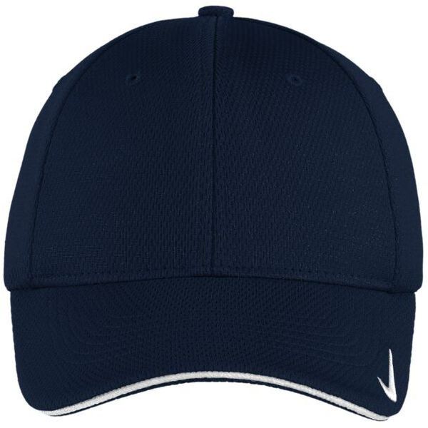 Am image of a Custom Nike Dri Fit Mesh Swoosh Flex Sandwich Cap in Navy!