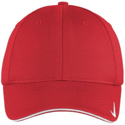 Am image of a Custom Nike Dri Fit Mesh Swoosh Flex Sandwich Cap in Sport Red!