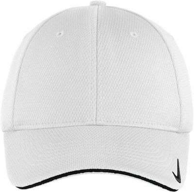 Am image of a Custom Nike Dri Fit Mesh Swoosh Flex Sandwich Cap in White!