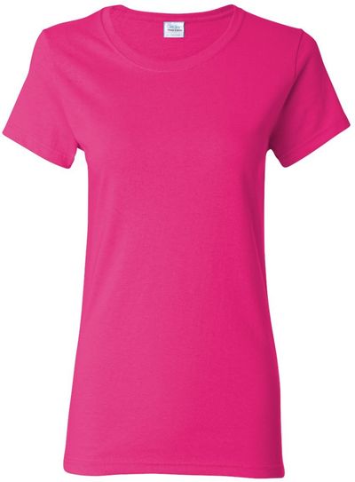 Am image of a Custom Gildan Heavy Cotton Women's Tshirt in Heliconia!