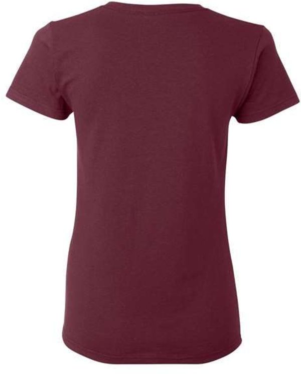 Am image of a Custom Gildan Heavy Cotton Women's Tshirt in Maroon!