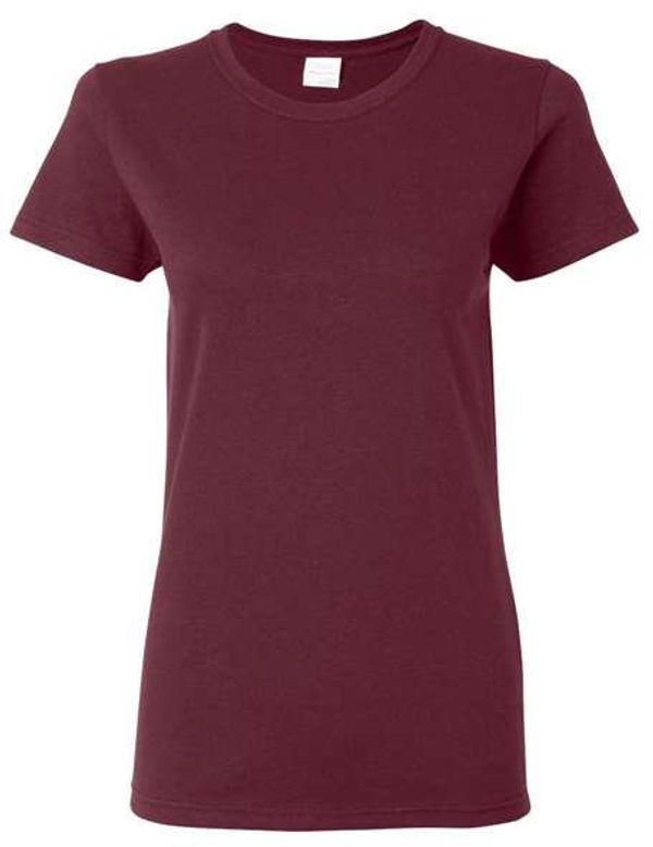Am image of a Custom Gildan Heavy Cotton Women's Tshirt in Maroon!