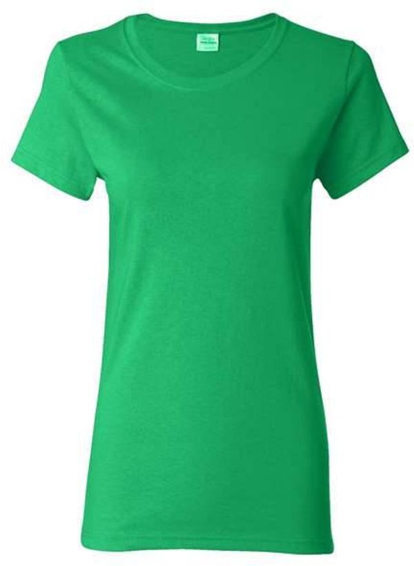 Am image of a Custom Gildan Heavy Cotton Women's Tshirt in Irish Green!