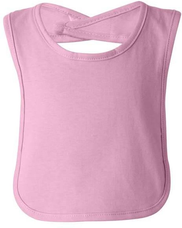 Am image of a Custom Rabbit Skins Infant Premium Jersey Bib in Pink!