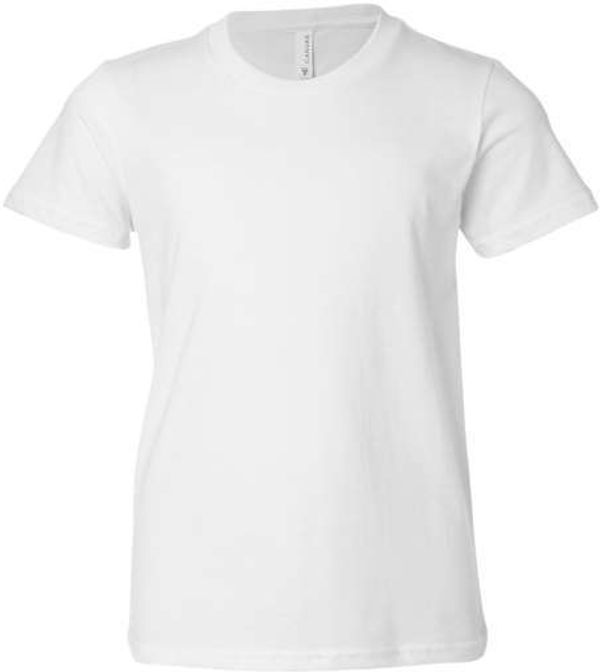 Am image of a Custom Bella and Canvas Youth Unisex Jersey Tee in White!