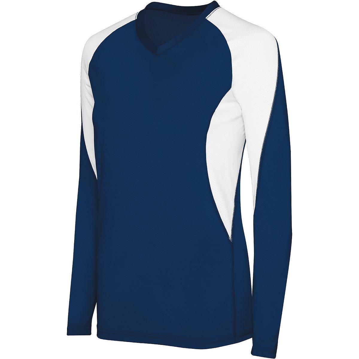High Five Ladies Long Sleeve Court Jersey in Navy/White