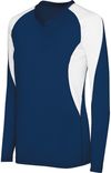 Am image of a Custom High Five Ladies Long Sleeve Court Jersey in Navy/White!