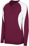 Am image of a Custom High Five Ladies Long Sleeve Court Jersey in Maroon/White!