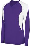 Am image of a Custom High Five Ladies Long Sleeve Court Jersey in Purple/White!