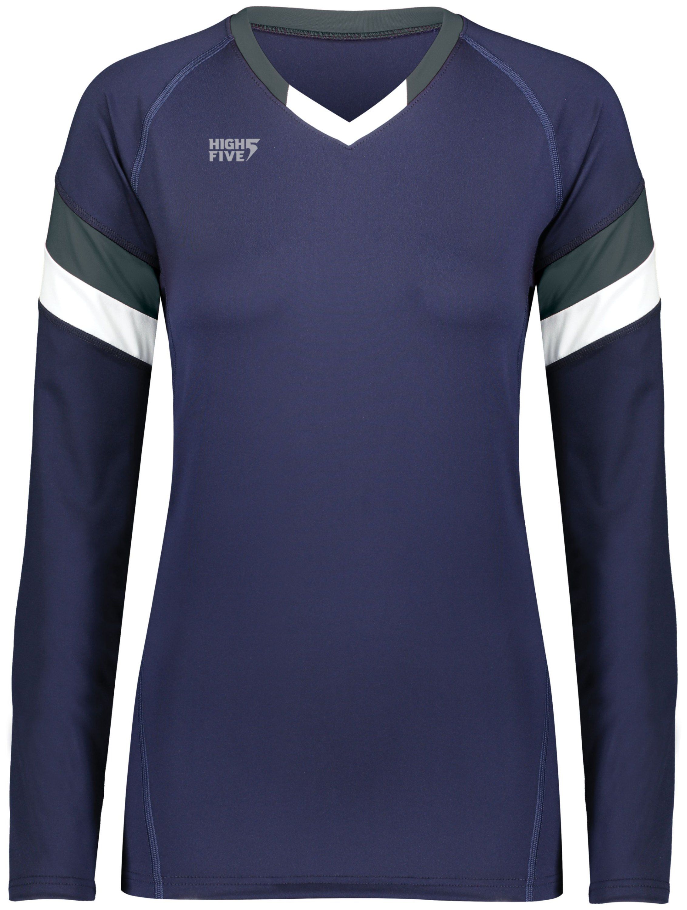 High Five Youth Girls Truhit Tri Color Long Sleeve Jersey in Navy/Graphite/White