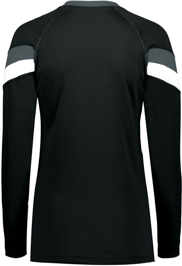 An image of a Custom High Five Youth Girls Truhit Tri Color Long Sleeve Jersey in Black/Graphite/White!