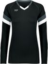 An image of a Custom High Five Youth Girls Truhit Tri Color Long Sleeve Jersey in Black/Graphite/White!