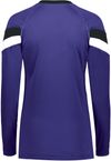 Am image of a Custom High Five Youth Girls Truhit Tri Color Long Sleeve Jersey in Purple/Black/White!