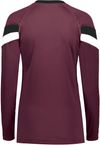 Am image of a Custom High Five Youth Girls Truhit Tri Color Long Sleeve Jersey in Maroon/Black/White!