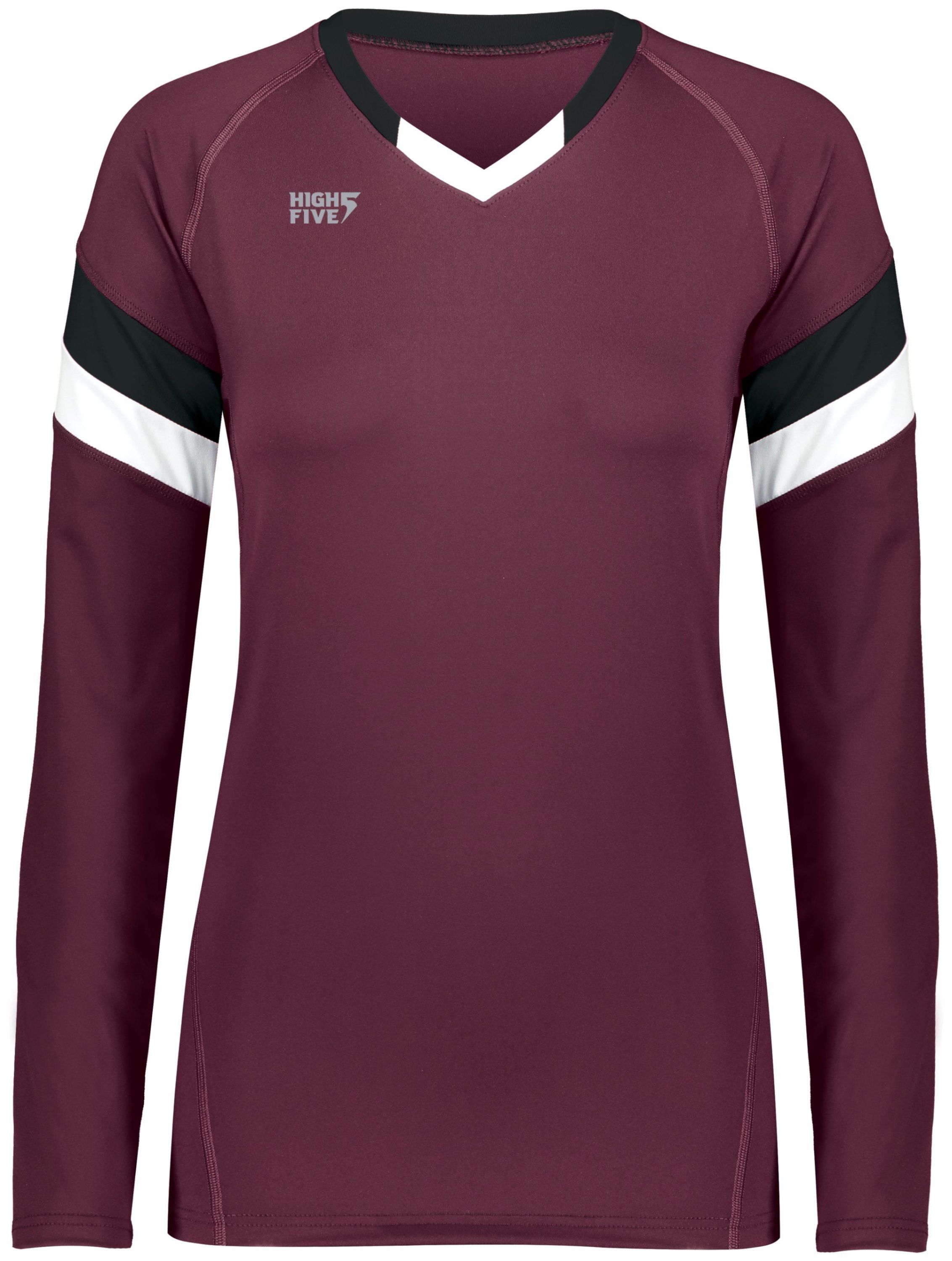 High Five Youth Girls Truhit Tri Color Long Sleeve Jersey in Maroon/Black/White