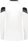 Am image of a Custom High Five Youth Girls Truhit Tri Color Long Sleeve Jersey in White/Black/Graphite!