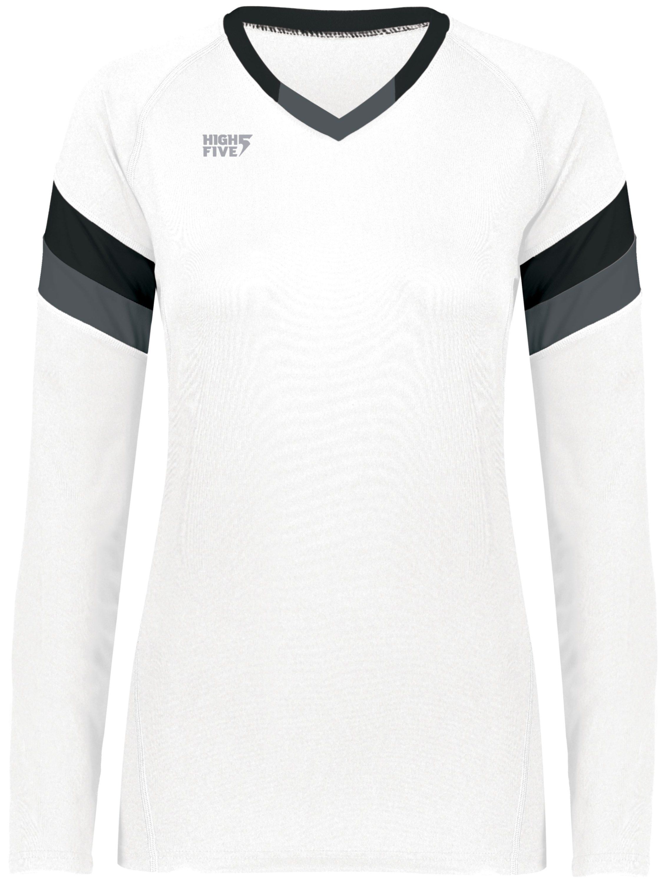 High Five Youth Girls Truhit Tri Color Long Sleeve Jersey in White/Black/Graphite