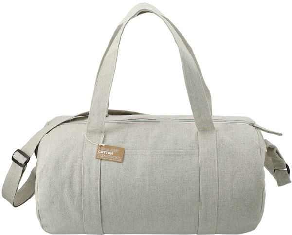 Am image of a Custom Repose 10oz Recycled Cotton Barrel Duffel in Grey!